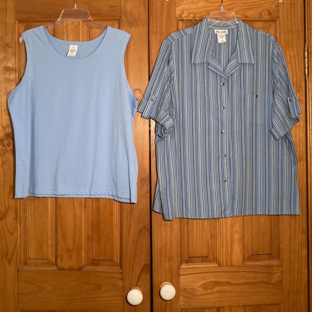 NWOT Blair Vintage 90s Blouse & Matching Sleeveless Top Set Blue Size XL